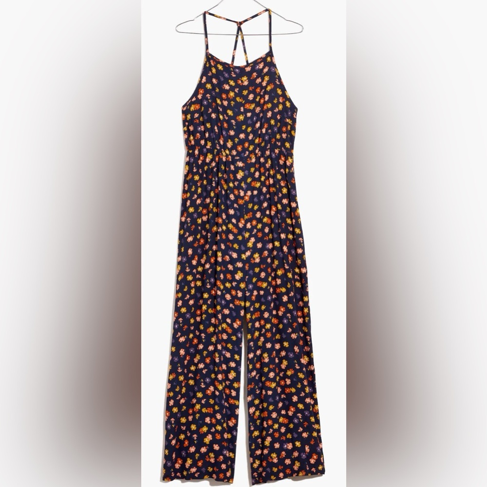Madewell Cami Racerback Jumpsuit in Happy Hibiscus Wide Leg Wedding Guest Event